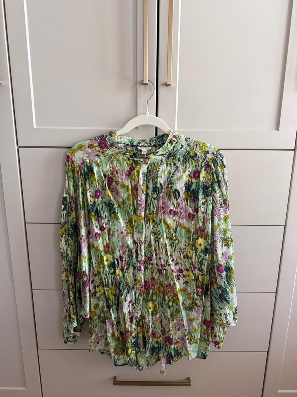 Pilcro Green Multi Floral Pleated Blouse